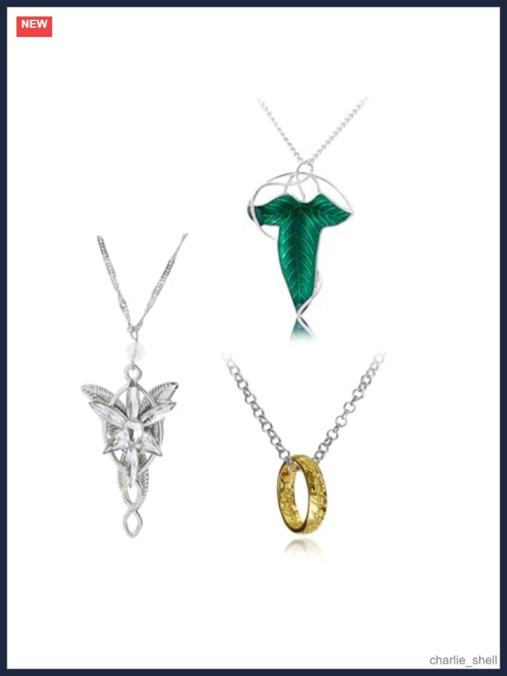 3 Pc Leaf Enamel Pins Brooch Pendant Necklace Engraved Gold Tone Set for Cosplay